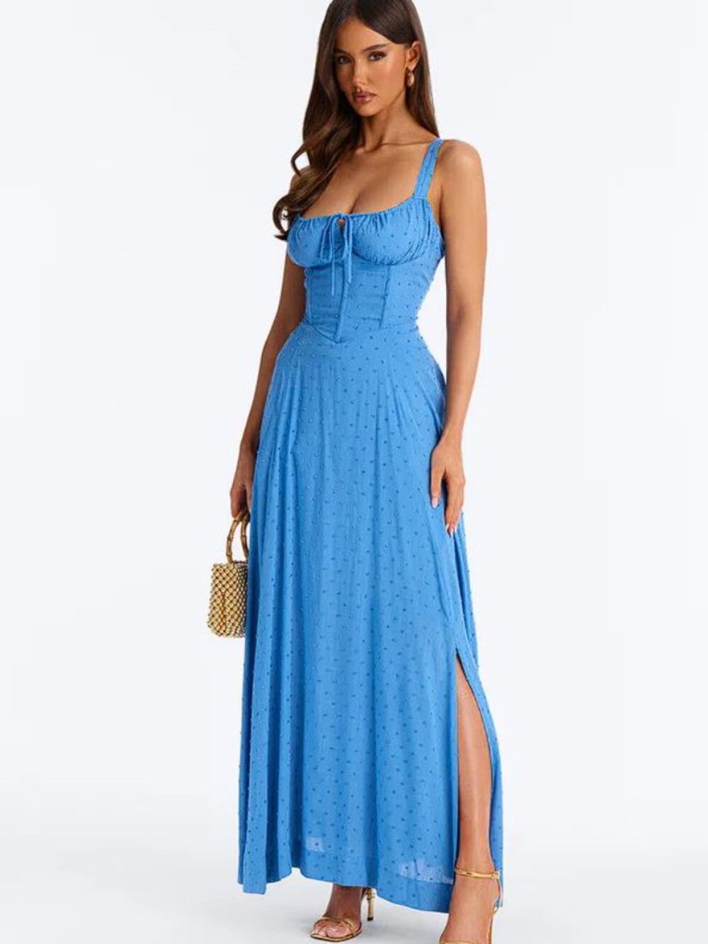 Fashion Nova Blue Maxi Dress with Side Slit